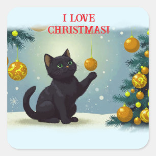 Speelse Kerstkitten Vierkante Sticker