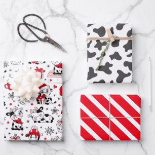 Speelse Kerstkoe Patroon Inpakpapier Vel