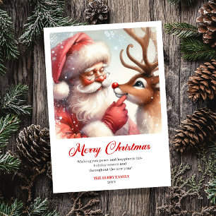 Speelse Kerstman met Rendier Rudolf Lachende Kerst Feestdagenkaart
