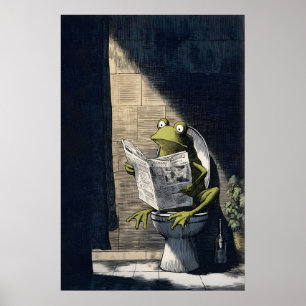 Speelse kikker-kunstprint - humoristische badkamer poster