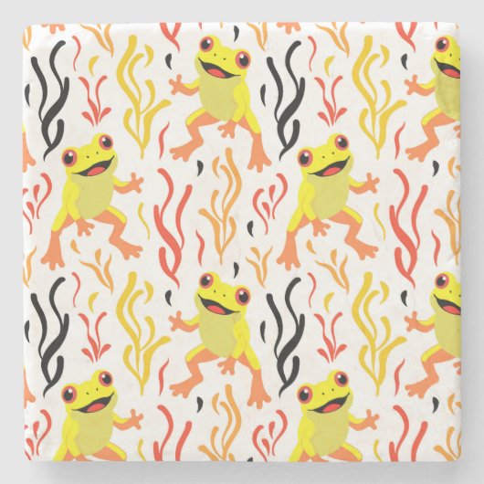 speelse kikkers stenen onderzetter (Voorkant)