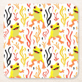 speelse kikkers vierkante kartonnen onderzetter