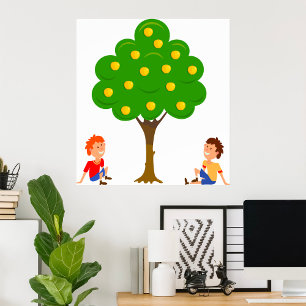 Speelse Kinderen die onder een appelboom zitten Poster
