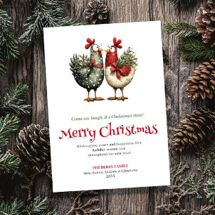 Speelse Kippen Whimsische Kerst Groetkaart Feestdagenkaart