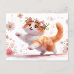 Speelse kitten met Daisy Flower Crown Briefkaart