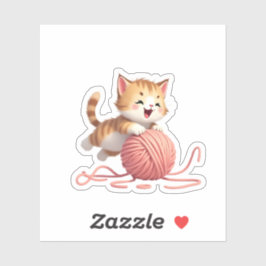 Speelse Kitten met Roze Garenbal Die-Cut Sticker
