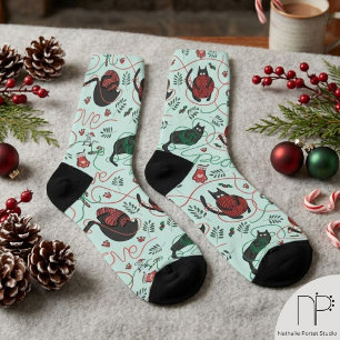 Speelse Kitten Mint Kerstsokken Sokken