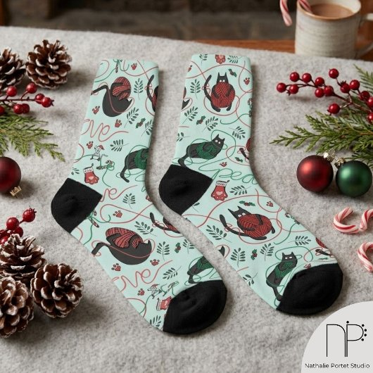 Speelse Kitten Mint Kerstsokken Sokken