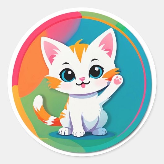 Speelse Kitten Ronde Sticker (Voorkant)