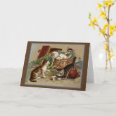 Speelse Kittens Kaart (Gele Bloem)