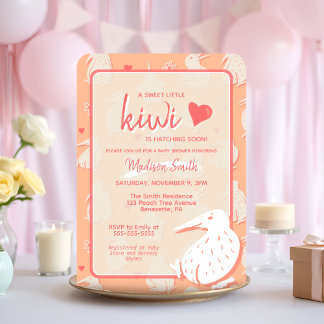 Speelse Kiwi Bird Bare Bottom Peach Baby shower Kaart