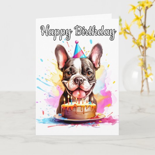 Speelse kleine puppy gelukkige verjaardag kaart (Gele Bloem)