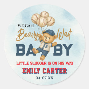 Speelse Kleine Slager Blauwe Honkbal Baby Shower Ronde Sticker