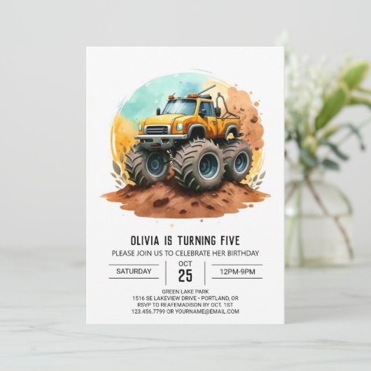 Speelse Kleurrijke Monster Truck Verjaardag Kaart (Staand voorkant)