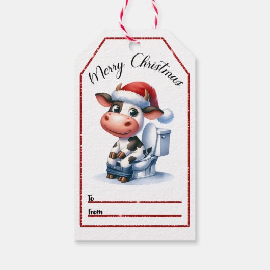 Speelse koe Kerst label ontwerp Cadeaulabel (Achterkant)