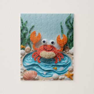 Speelse Krab in Getijdenpoel Papierkunst Legpuzzel