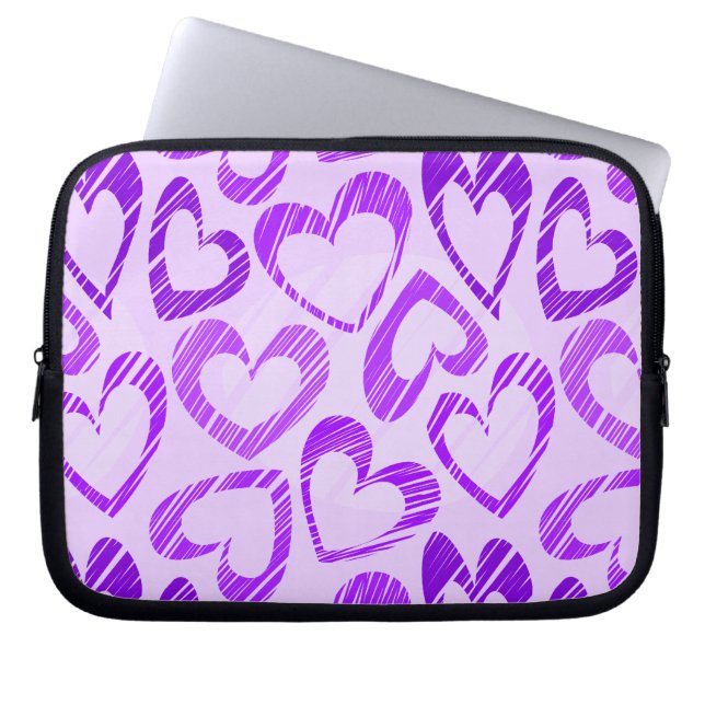 Speelse Lavendel Paarse Schattigee Schets Hartpatr Laptop Sleeve (Voorkant)