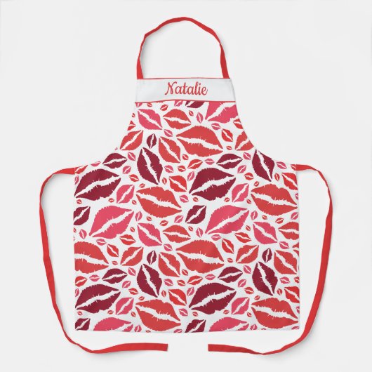 Speelse Lip Print Design in Rood en Roze Schort (Voorkant)