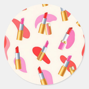 Speelse Lippenstift Schoonheid Glam Patroon Ronde Sticker