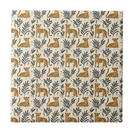 Speelse Luipaard Jungle Patroon Tegeltje (Voorkant)