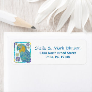 Speelse Macaw Bird Tropical Floral Art Etiket