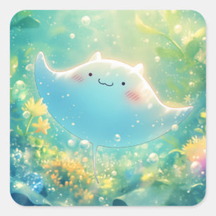 Speelse Manta Rog in een Onderwater Tuin Vierkante Sticker