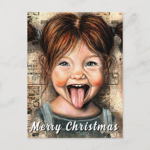Speelse meisje grappige kerstkaart briefkaart