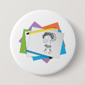 Speelse meisje schets tekening met kleurrijke potl ronde button 7,6 cm (Voorkant)