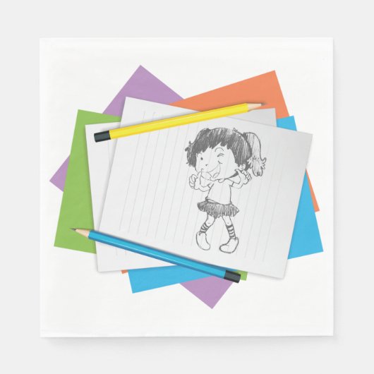Speelse meisje schets tekening met kleurrijke potl servet (Voorkant)
