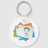 Speelse meisje schets tekening met kleurrijke potl sleutelhanger (Voorkant)