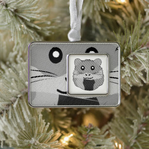 Speelse minimalistische hamster verzilverd kader ornament