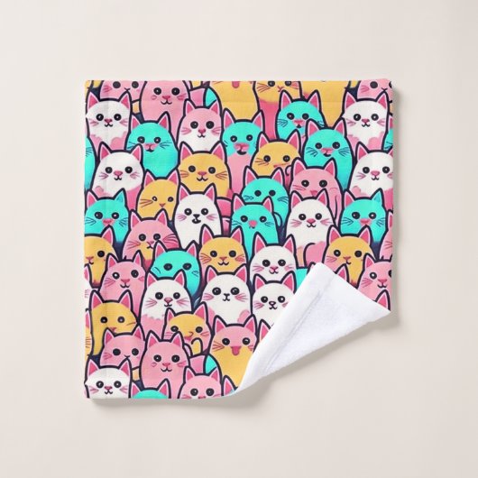 Speelse minimalistische katten in meerkleurige pas bad handdoek (Wasdoekje)