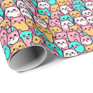 Speelse minimalistische katten in meerkleurige pas cadeaupapier