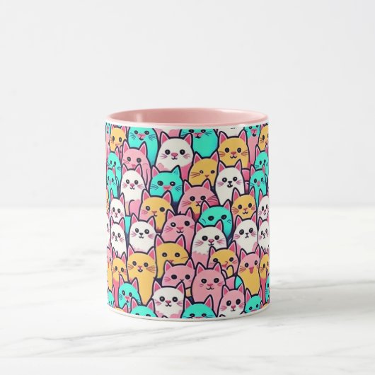 Speelse minimalistische katten in meerkleurige pas mok (Midden)
