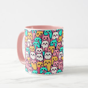 Speelse minimalistische katten in meerkleurige pas mok