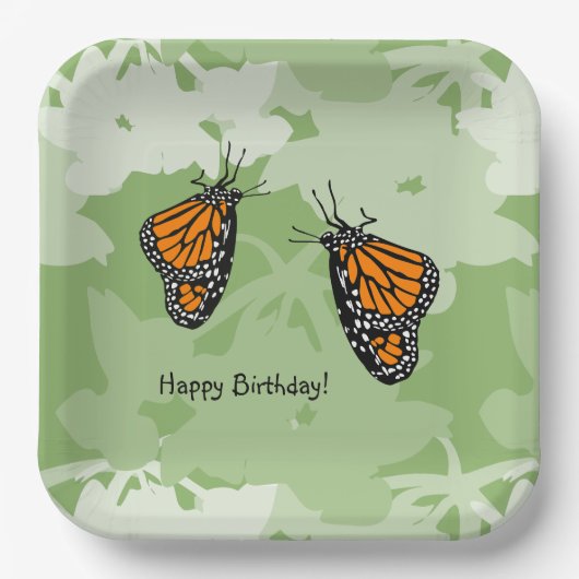 Speelse Monarch Vlinders Groen Papieren Bordje (Voorkant)