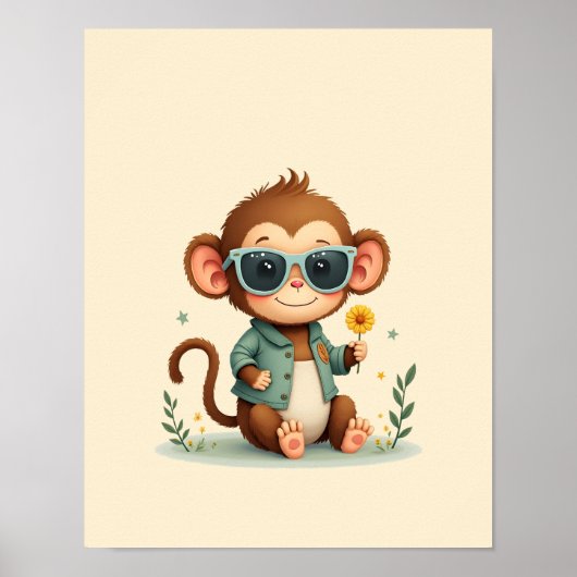 Speelse Monkey Safari Nursery Wall Art Poster (Voorkant)