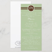 Speelse Monogram in Sage Groen Bruin Bruiloft Menu (Voorkant / Achterkant)