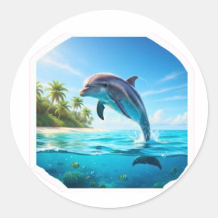 Speelse Oceaan Dolfijn - Vrolijke Zee Dieren Sti Ronde Sticker