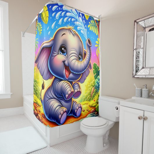 "Speelse olifant splash" Douchegordijn (In situ)
