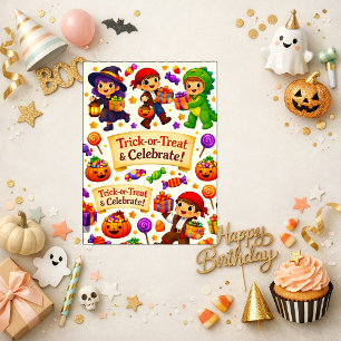 Speelse Oranje Cartoon Halloween Verjaardag Kaart