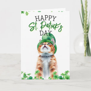 Speelse oranje kat met shamrocks St. Patrick's Day Kaart
