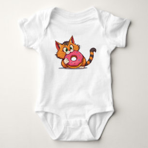 Speelse Oranje Tabby Cat met Donut Baby Bodysuit