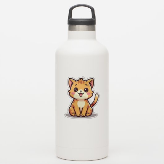 Speelse oranje tabby poes – Chibi-stijl Sticker (Waterfles)
