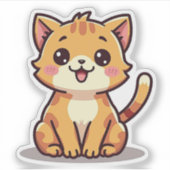 Speelse oranje tabby poes – Chibi-stijl Sticker (Voorkant)