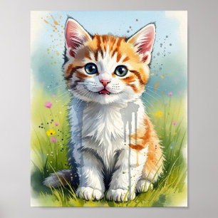 Speelse oranje tabby poes watercolor kunstposter poster