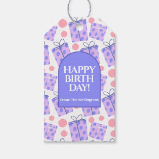 Speelse Paarse Stippen Cadeau Dozen Verjaardag Cadeaulabel
