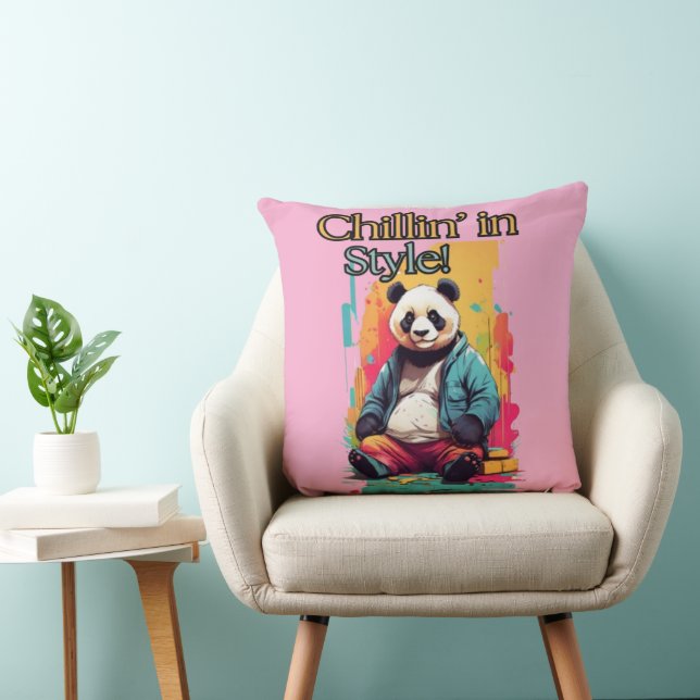 Speelse panda stijl | Blauwe jas artwork Kussen (Stoel)