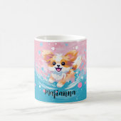 Speelse Papillon Pup: Spetters van Roze en Blauw Koffiemok (Center)