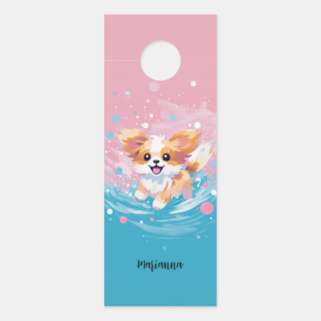 Speelse Papillon Pup: Splash of Pink and Blue (Voorkant)